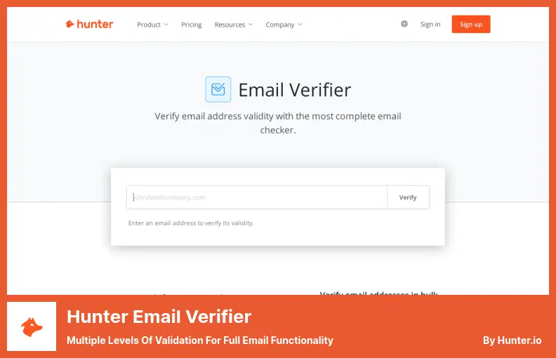 Hunter Email Verifier - Multiple Levels of Validation for Full Email Functionality