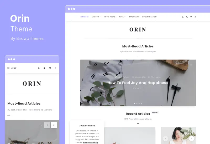 Orin Theme - Minimal Blog WordPress Theme