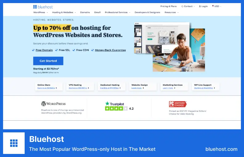 BlueHost - Well-Reputed WordPress Website Hosting