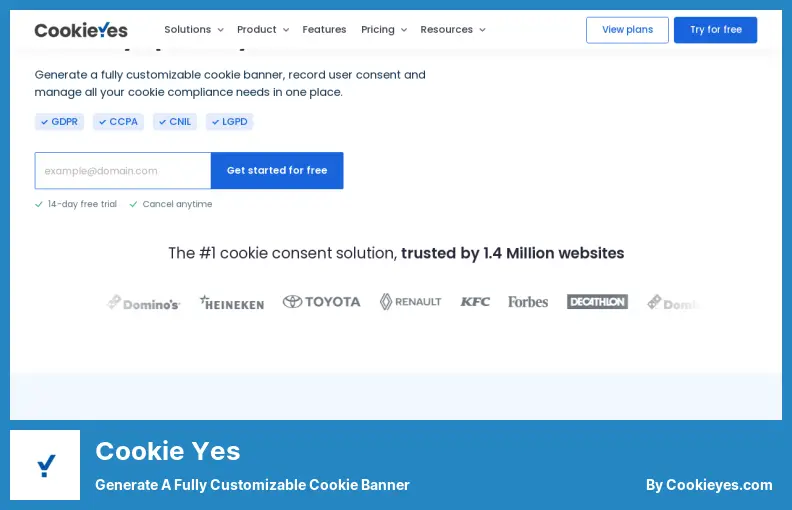 Cookie Yes - Generate a Fully Customizable Cookie Banner