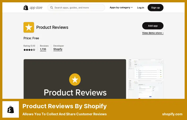 Product Reviews by Shopify - Allows You to Collect and Share Customer Reviews