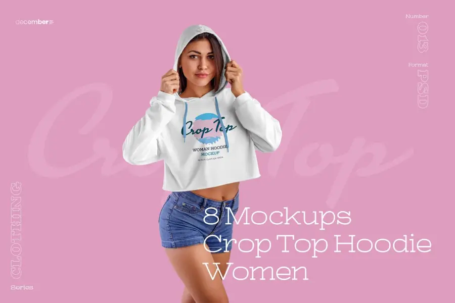8 Women Crop Top Hoodie Mockups - 