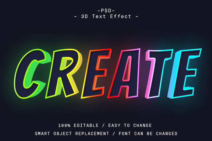 3D Colorful Glowing Text Effect Photoshop - 