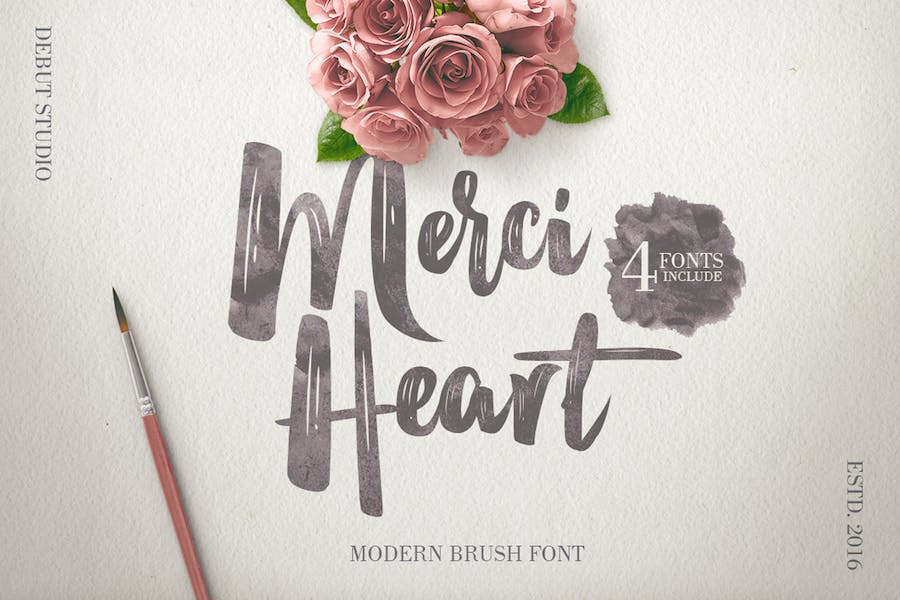 Merci Heart Brush Script - 