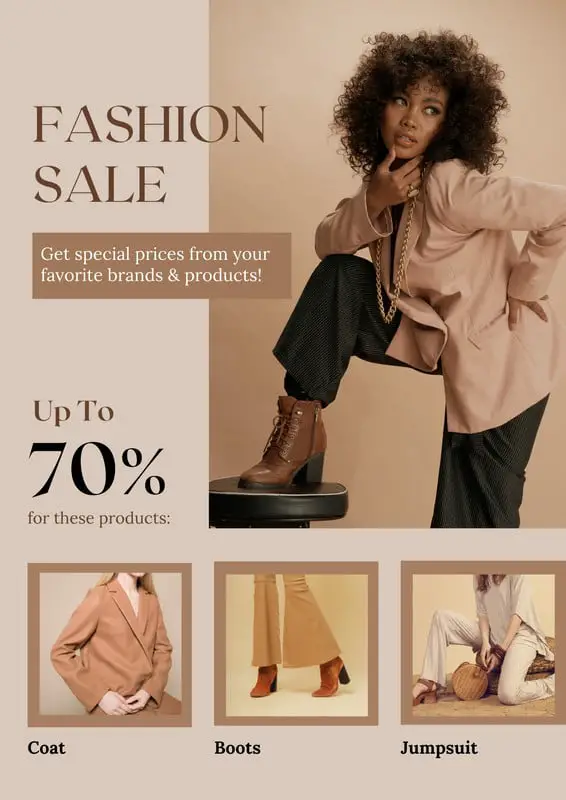 Brown and Cream Square Grid Fashion Sale Flyer - 