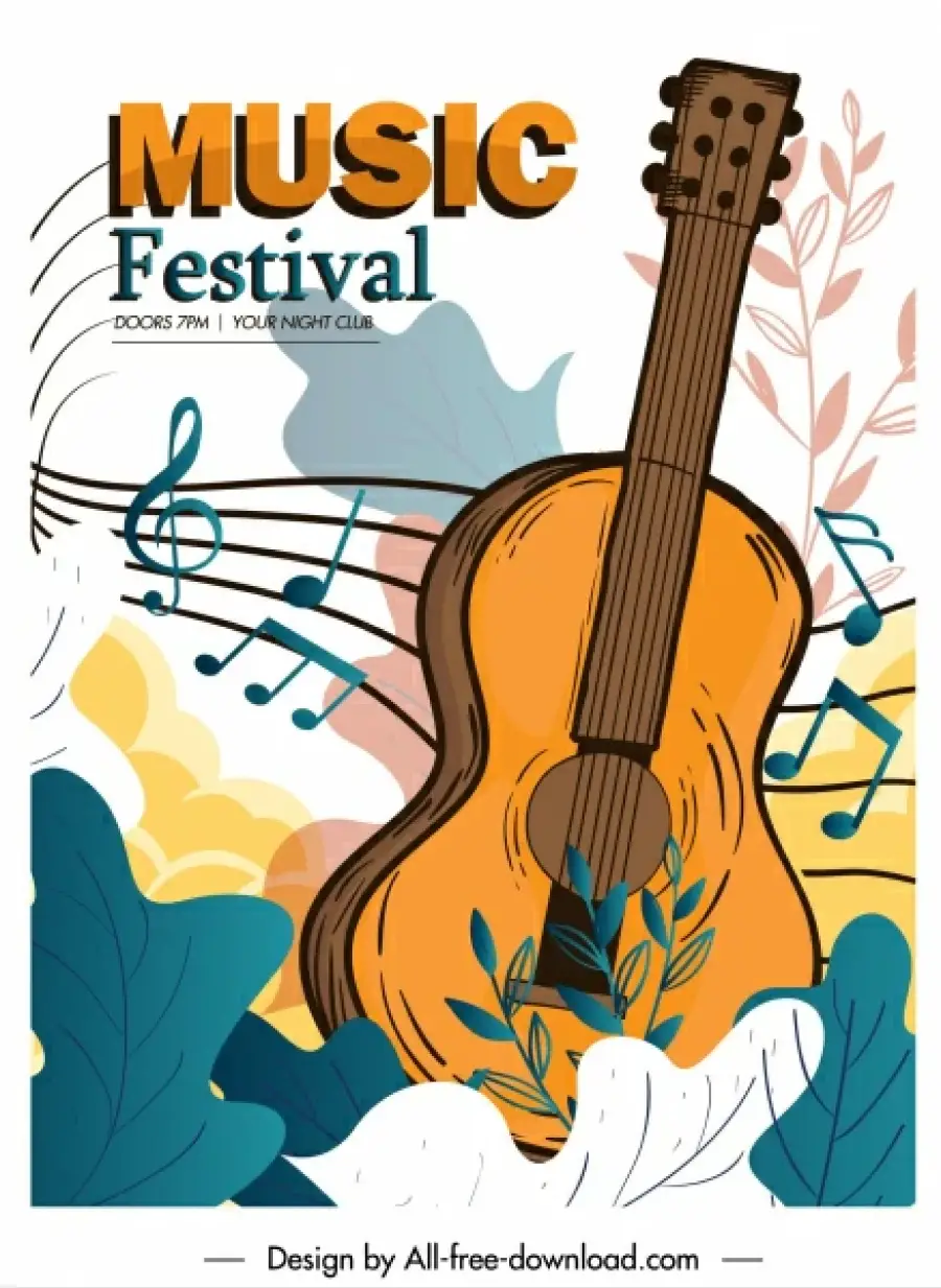 Music poster template classic guitar notes decor - 