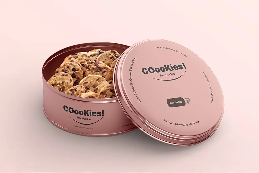 Free Round Tin Cookie Box Mockup - 