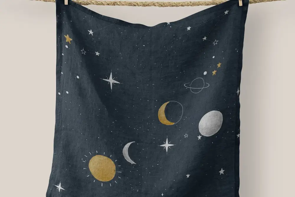 Printed towel mockup, earth galaxy pattern design psd - 