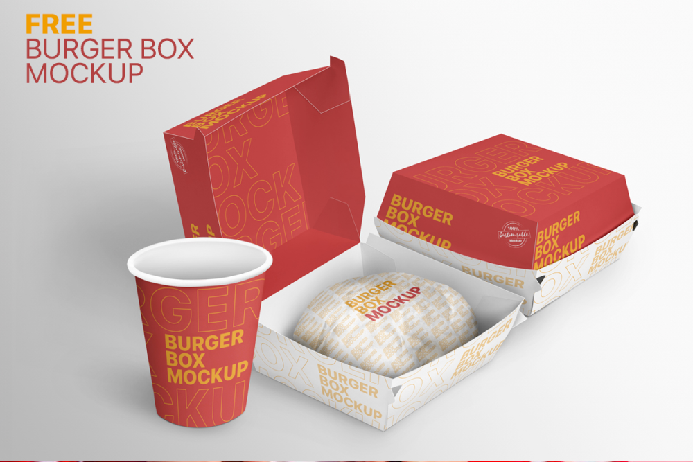 Free Burger Box Mockup - 