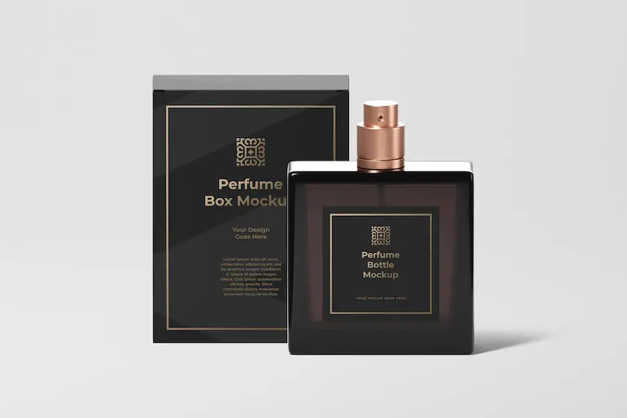 Perfume Bottle With Box Mockup - 