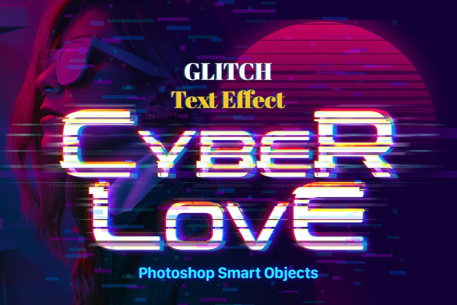 Premium PSD  Glitch text effect editable design
