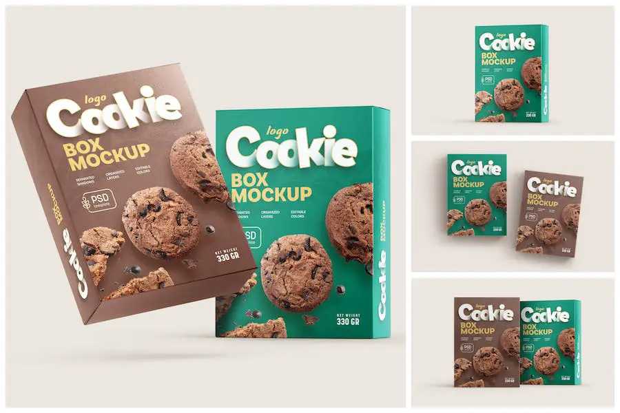 Cookie Box Packaging Mockup Set - 