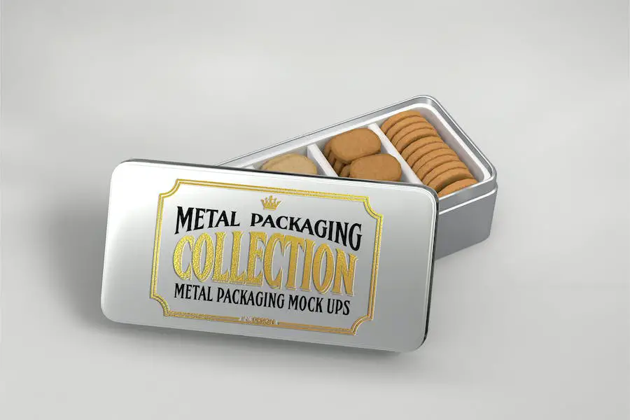 Metal Rectangular Cookie Tin Mockup - 