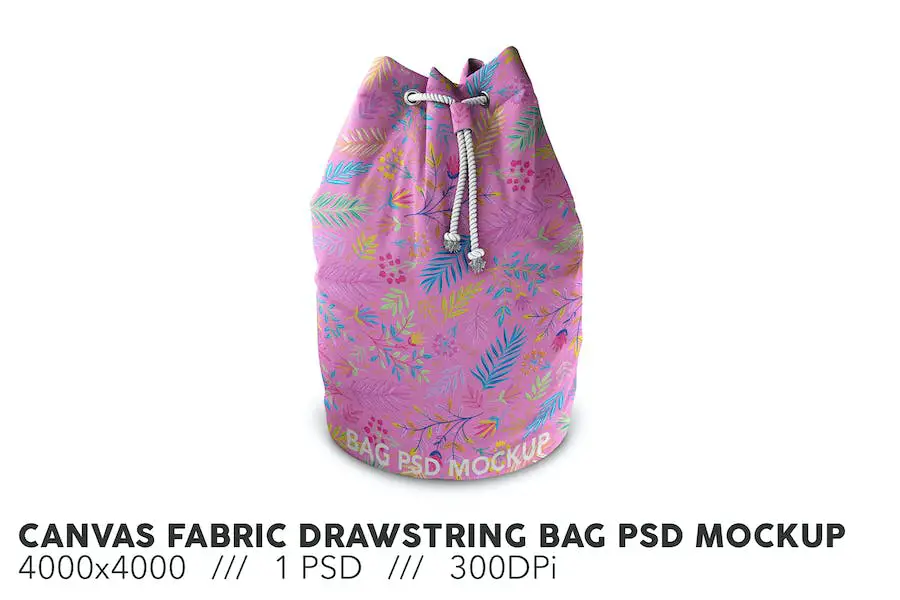 Canvas Fabric Drawstring Bag PSD Mockup - 