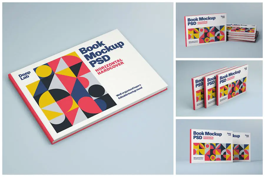 Horizontal Book Cover Mockup Set - 