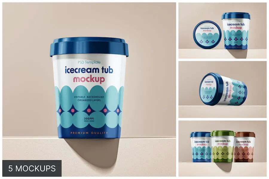Ice Cream Tub Mockup Set - 