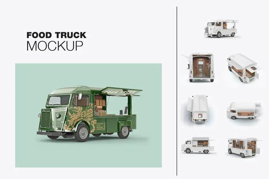 Set Opened Vintage Food Truck Mockup - 