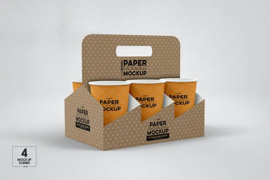 Paper Six Cup Carrier / Holder Packaging Mockup - 