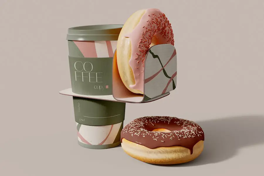 Coffee Cups with Holder Mockup - 