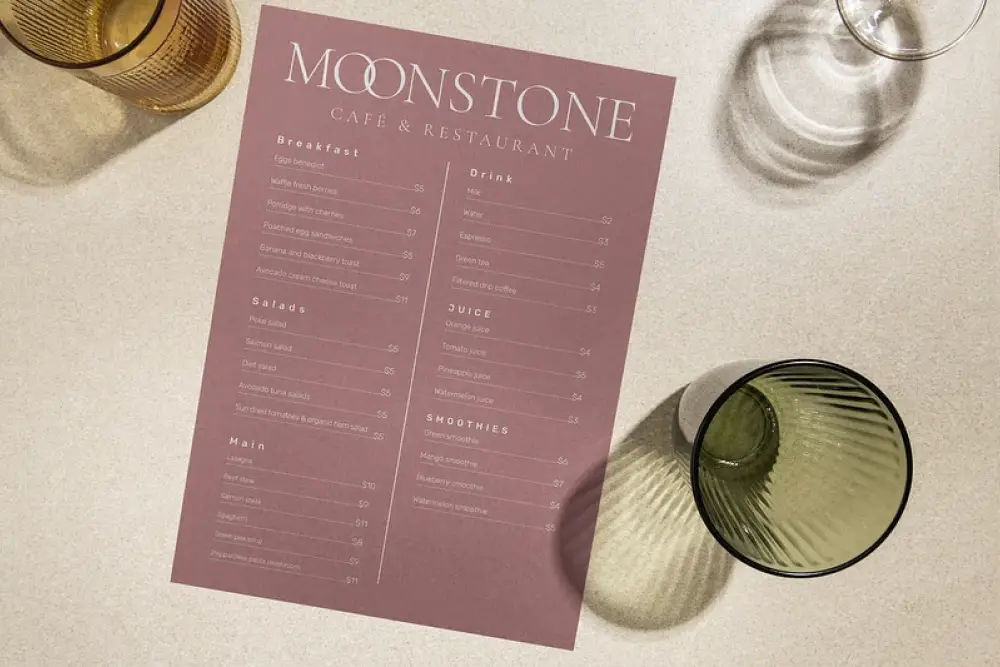 Red Cafe Menu Mockup PSD, Flat Lay Design with Glass - 