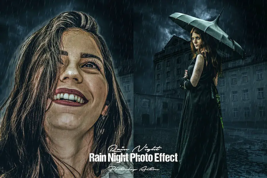 Rain Night Photo Effect - 