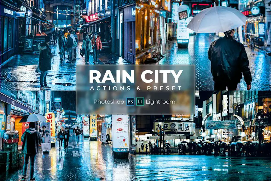 City Rain Lightroom & Photoshop (Preset & Action) - 