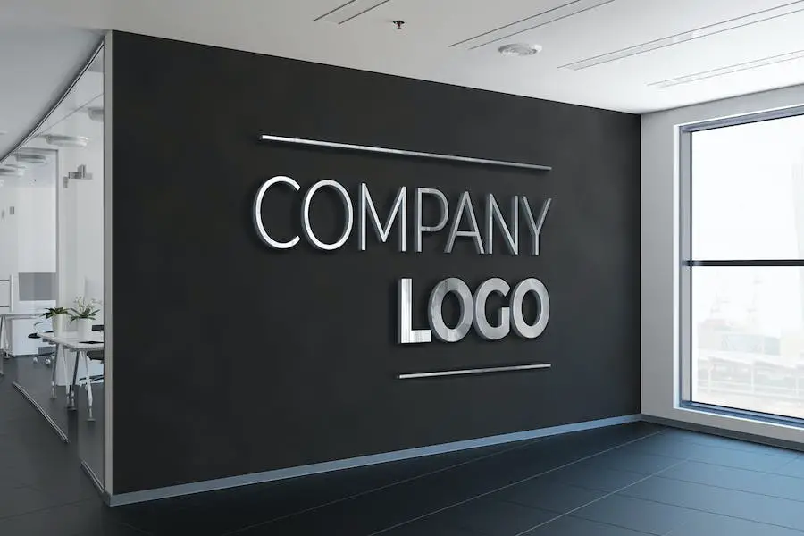 Metallic Corporeal Logo at Office Mockup - 