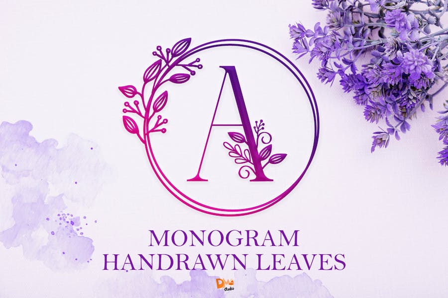 Monogram Handdrawn leaves - 