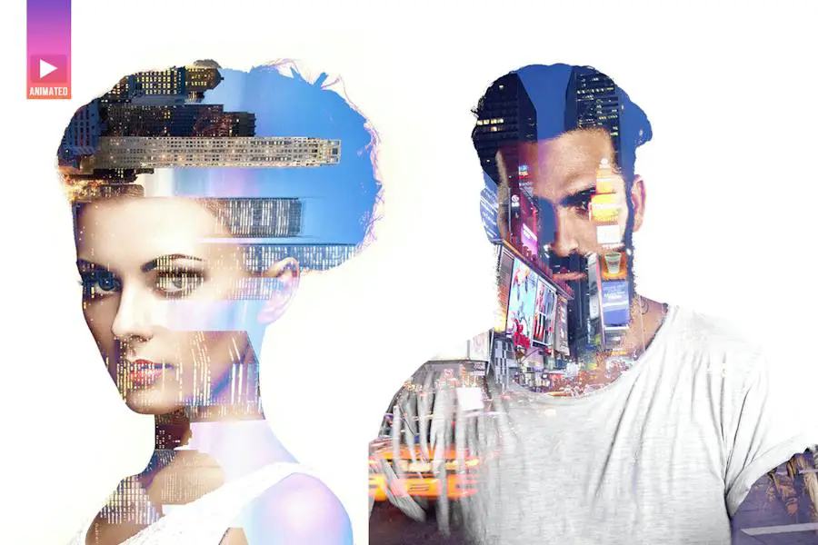 Animated Parallax Double Exposure Photoshop Action - 