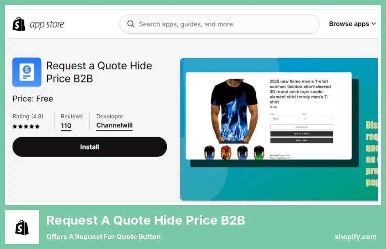 Request a Quote Hide Price B2B - Offers a Request for Quote Button